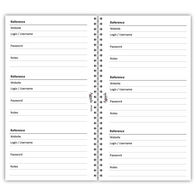 Libro delle password spiralato ,  9,5x17cm , 50 fogli per 300  password per Wi-fi, internet, carte credito ecc 1