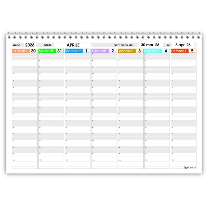 Planning Agenda 2026 Da Tavolo PIXEL ,21x30cm , A4 Spiralato Carta 90 Gr Con Sabato E Domenica Separato 1