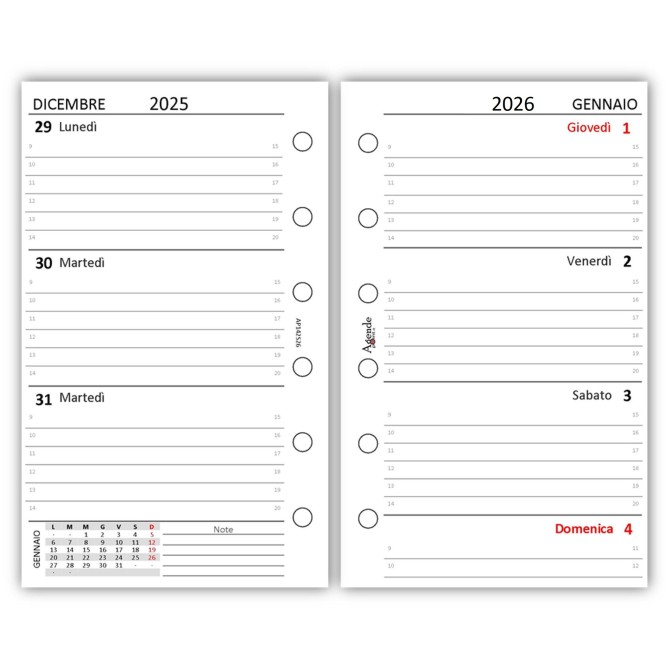 Ricambio Agenda Organizer Settimanale 2026, 7x12cm, 90gr, Bianco 2