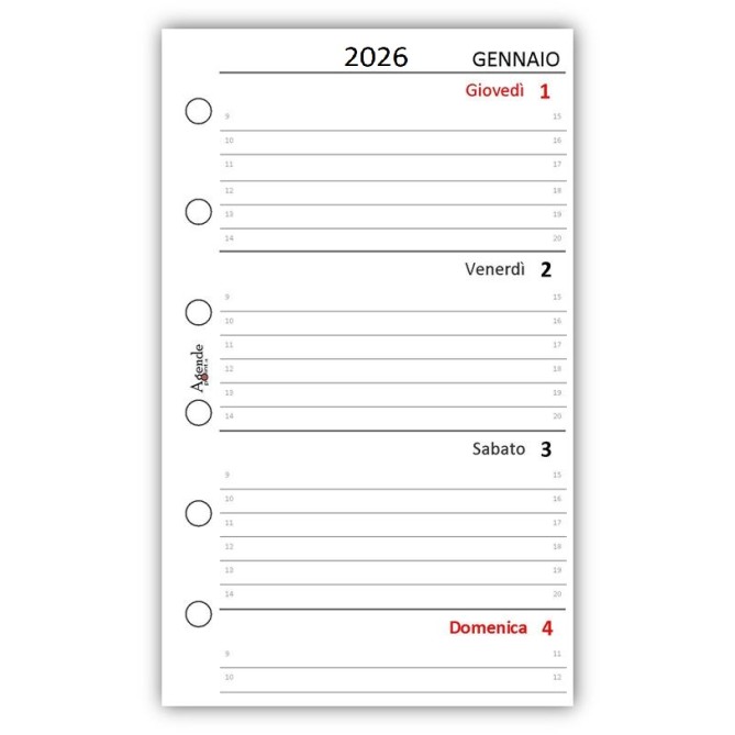 Ricambio Agenda Organizer Settimanale 2026, 7x12cm, 90gr, Bianco 3