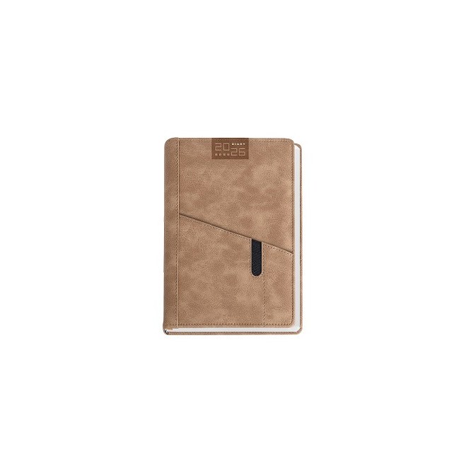 Agenda giornaliera 2026 poliestere 15x21cm A5 tasca porta penna sabbia 2