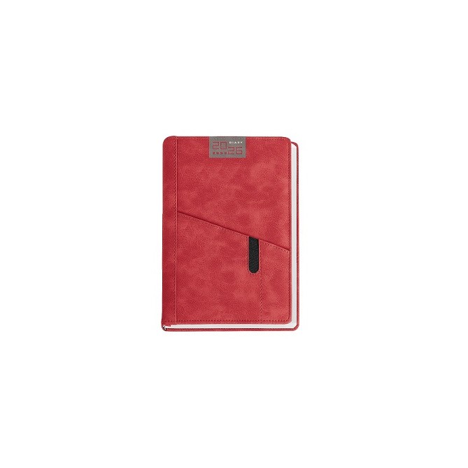 Agenda giornaliera 2026 poliestere 15x21cm A5 tasca porta penna rosso 2
