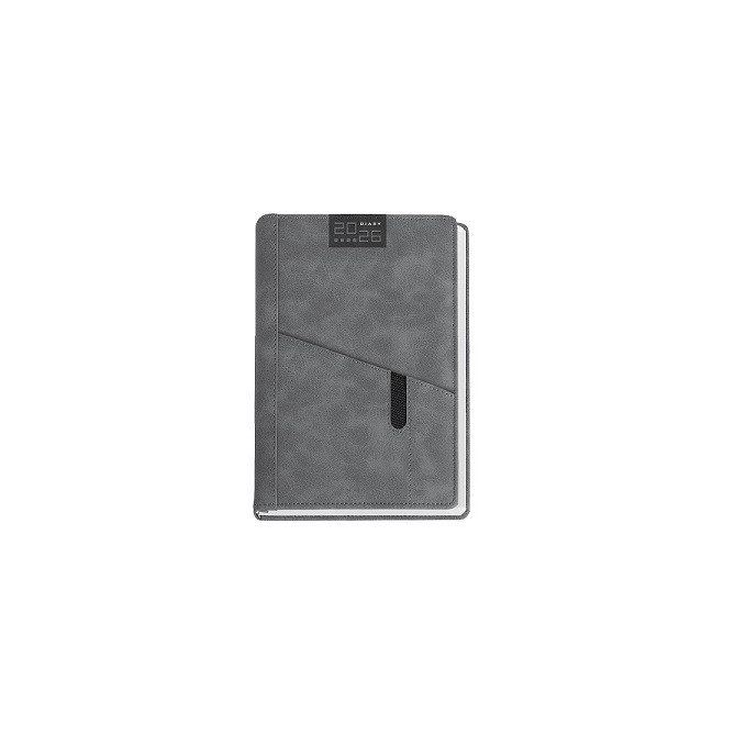 Agenda giornaliera 2026 poliestere 15x21cm A5 tasca porta penna grigio 2