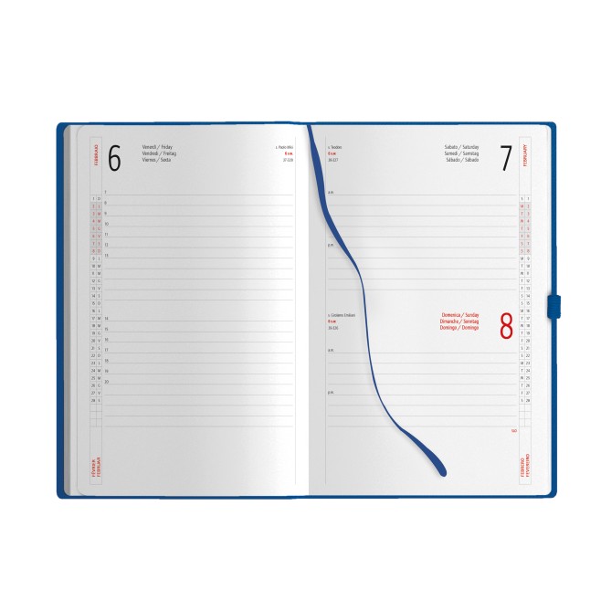 Agenda giornaliera 2026 tessuto - chiusura elastico 15x21cm A5 porta penna multilingua 6