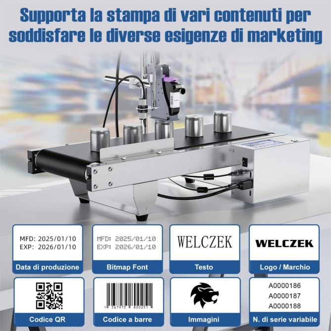 Macchina codificatrice a getto d'inchiostro con mini nastro trasportatore,per scadenza, codice a barre, codice QR, logo ecc 3