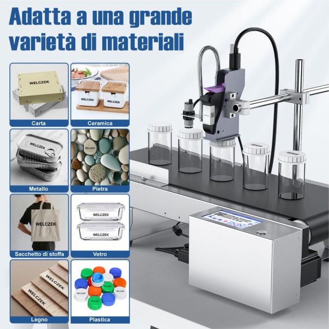 Macchina codificatrice a getto d'inchiostro con mini nastro trasportatore,per scadenza, codice a barre, codice QR, logo ecc 5