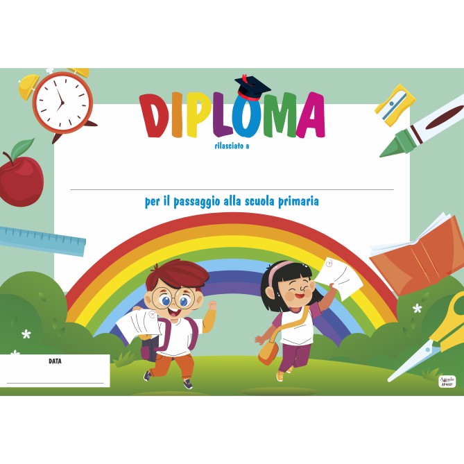 Diploma della scuola dell'infanzia A4 COLOURS- in cartoncino decorativo festoso 21x29,7 cm 2