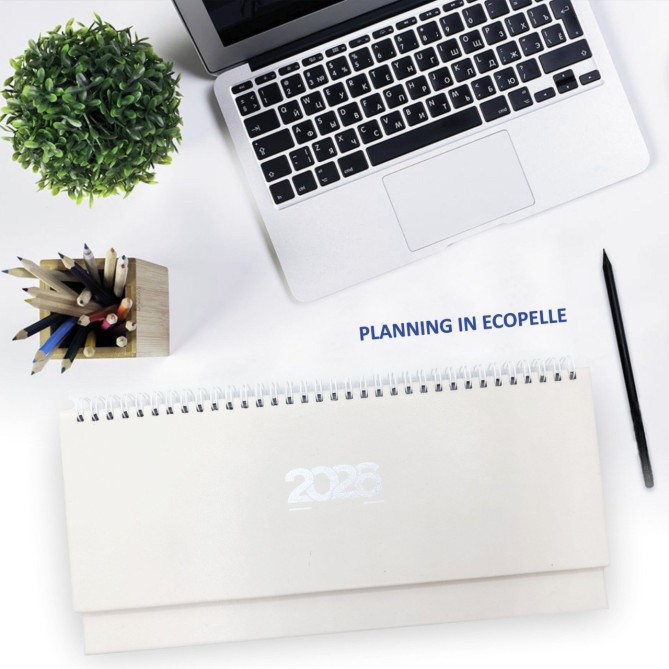 Planning settimanale in EcoPelle 2026 spiralato 14x30cm AVORIO - Planner Fatto a mano - Made in Italy 2
