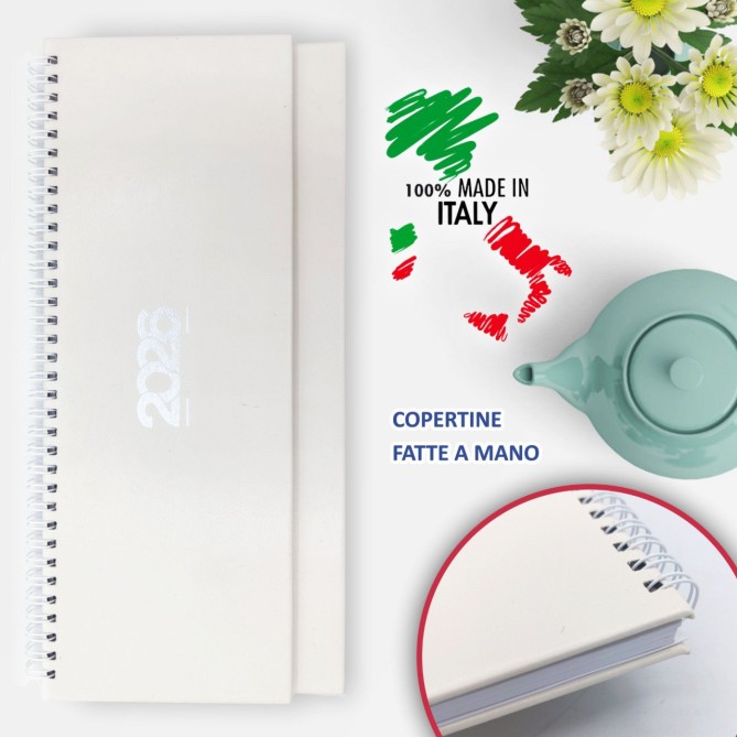 Planning settimanale in EcoPelle 2026 spiralato 14x30cm AVORIO - Planner Fatto a mano - Made in Italy 3