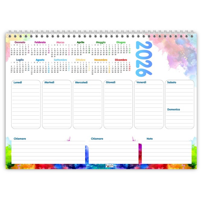 Planning Settimanale A4 2026, 21x30 cm, 55 Fogli, Spiralato con Calendario Annuale, Design Acquerello 2