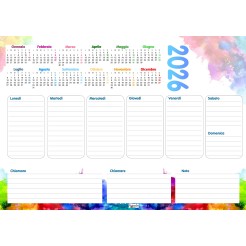 Planning Settimanale A4 2026, 21x30 cm, 55 Fogli, Spiralato con Calendario Annuale, Design Acquerello 2 2