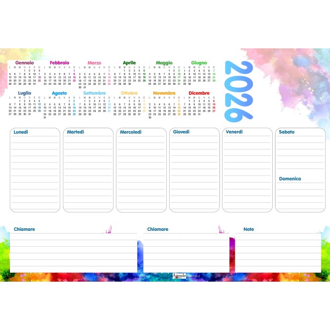 Planning Settimanale A4 2026, 21x30 cm, 55 Fogli, Spiralato con Calendario Annuale, Design Acquerello 3