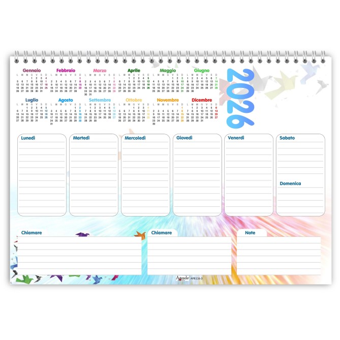 Planning Settimanale A4 2026, 21x30 cm, 55 Fogli, Spiralato con Calendario Annuale, Design Uccelli 2