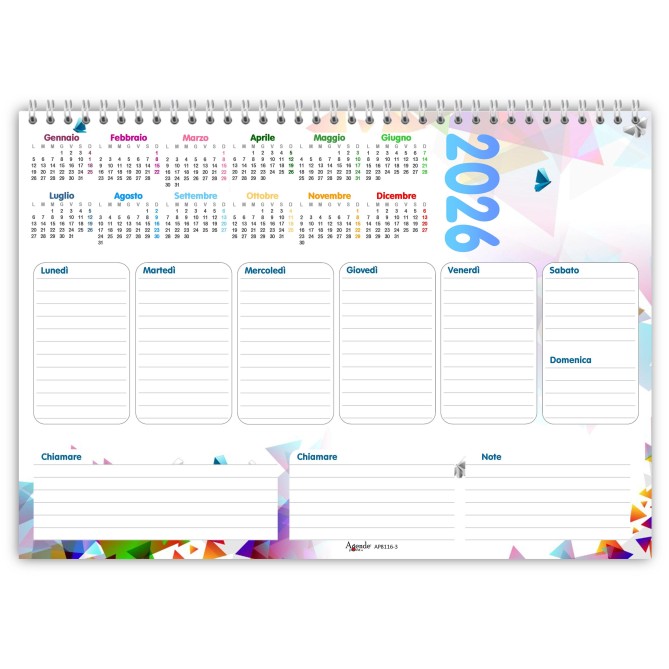 Planning Settimanale A4 2026, 21x30 cm, 55 Fogli, Spiralato con Calendario Annuale, Design Geometrico 2