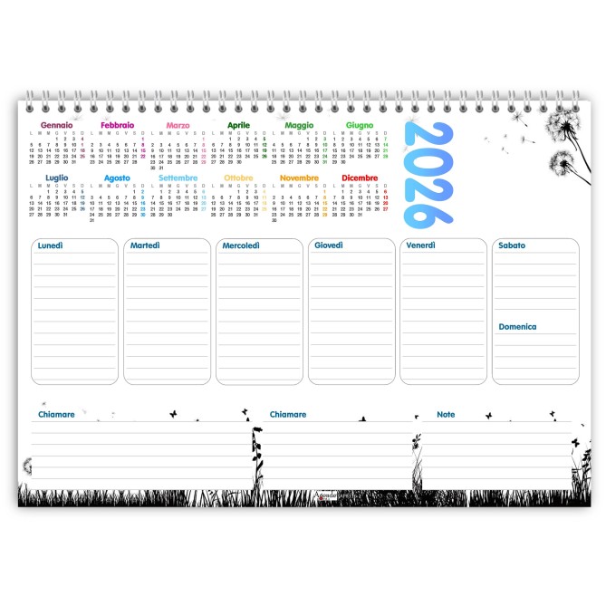 Planning Settimanale A4 2026, 21x30 cm, 55 Fogli, Spiralato con Calendario Annuale, Design Natura Black 2