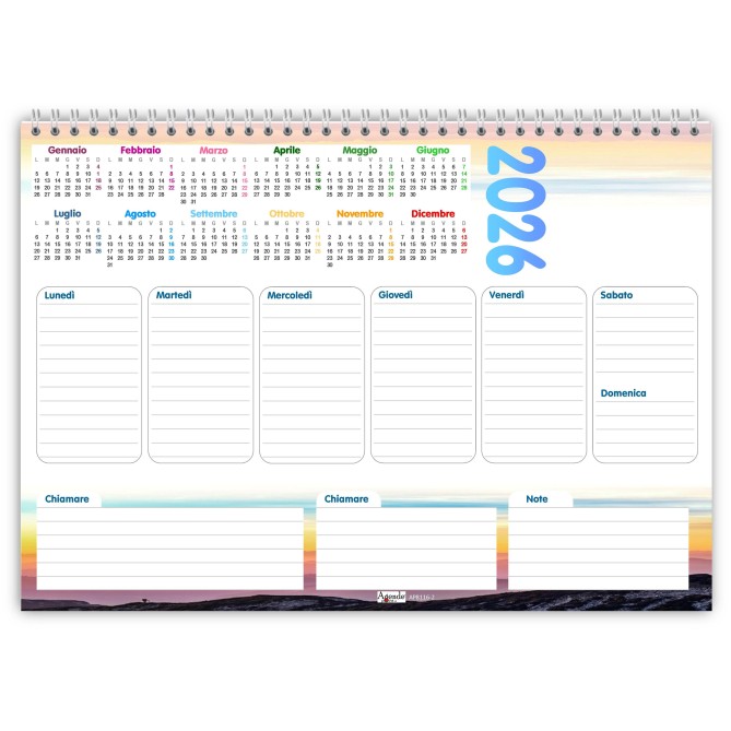 Planning Settimanale A4 2026, 21x30 cm, 55 Fogli, Spiralato con Calendario Annuale, Design Tramonto 2