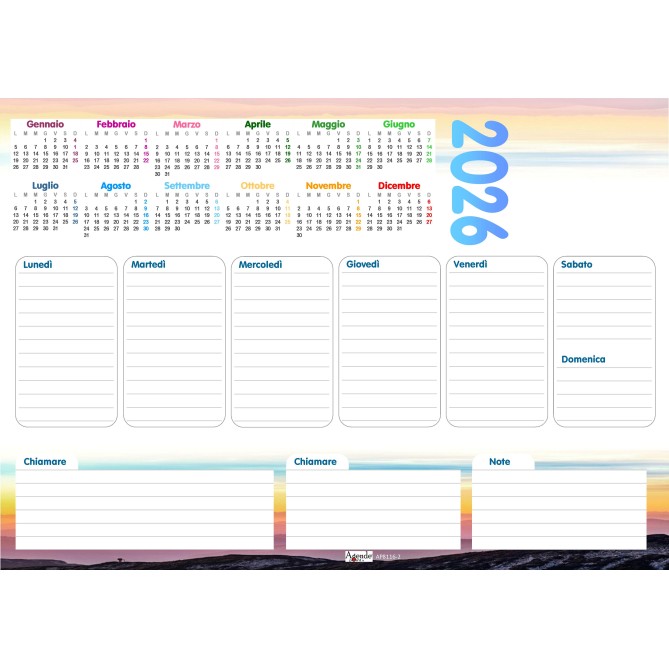 Planning Settimanale A4 2026, 21x30 cm, 55 Fogli, Spiralato con Calendario Annuale, Design Tramonto 3