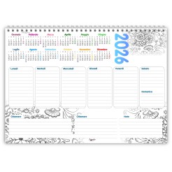 Planning Settimanale A4 2026, 21x30 cm, 55 Fogli, Spiralato con Calendario Annuale, Design Flowers 2