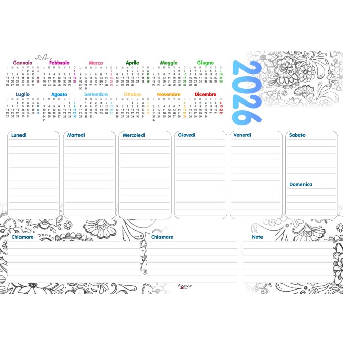 Planning Settimanale A4 2026, 21x30 cm, 55 Fogli, Spiralato con Calendario Annuale, Design Flowers 3