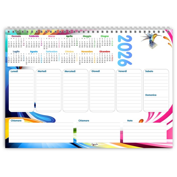Planning Settimanale A4 2026, 21x30 cm, 55 Fogli, Spiralato con Calendario Annuale, Design Arcobaleno 2