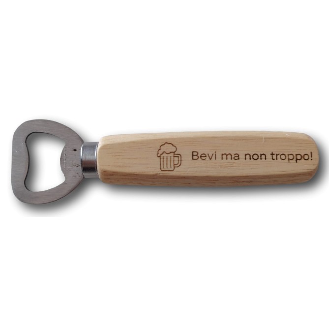 Generico Apribottiglie Classico in Acciaio con Manico in Legno, 14 cm, PERSONALIZZATO , Colore Legno Chiaro 3