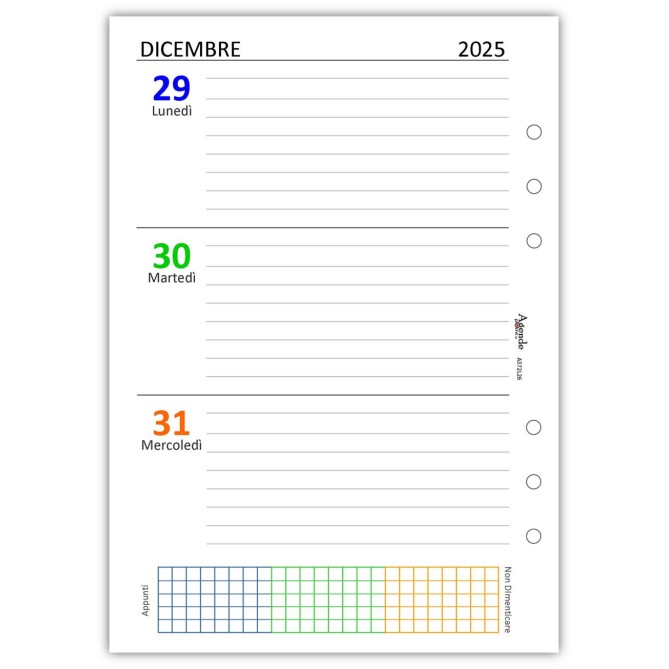 Ricambio Agenda Settimanale A5, 15x21cm, 2026 ,   6 Fori, Carta 90gr, Layout con Griglia Appunti 3