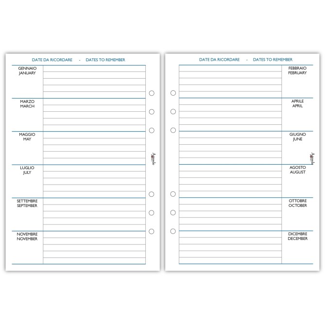 Ricambio Agenda Settimanale A5, 15x21cm, 2026 ,   6 Fori, Carta 90gr, Layout con Griglia Appunti 5