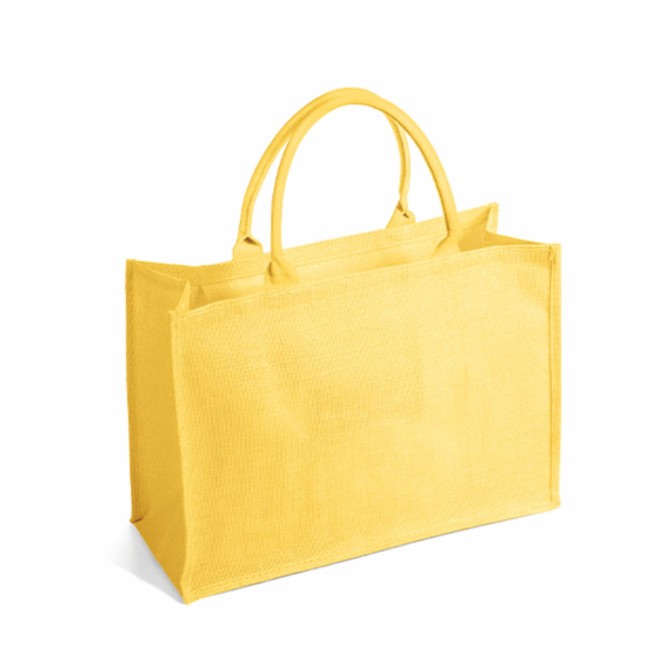 Borsa Arianna in juta tinta laminata con manici in corda da 50cm, chiusura zip e taschino interno - Dimensioni 48x34x19. 5