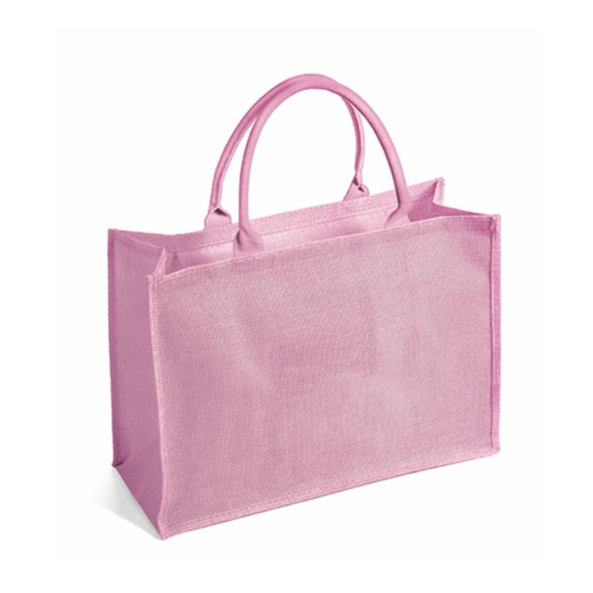 Borsa Arianna in juta tinta laminata con manici in corda da 50cm, chiusura zip e taschino interno - Dimensioni 48x34x19. 6