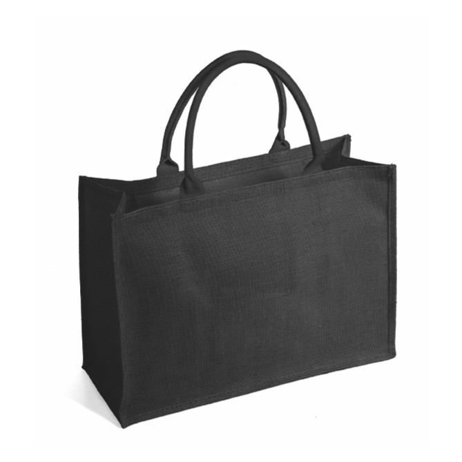 Borsa Arianna in juta tinta laminata con manici in corda da 50cm, chiusura zip e taschino interno - Dimensioni 48x34x19. 8