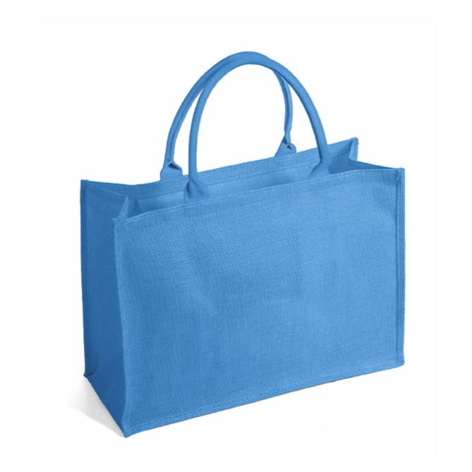 Borsa Arianna in juta tinta laminata con manici in corda da 50cm, chiusura zip e taschino interno - Dimensioni 48x34x19. 9