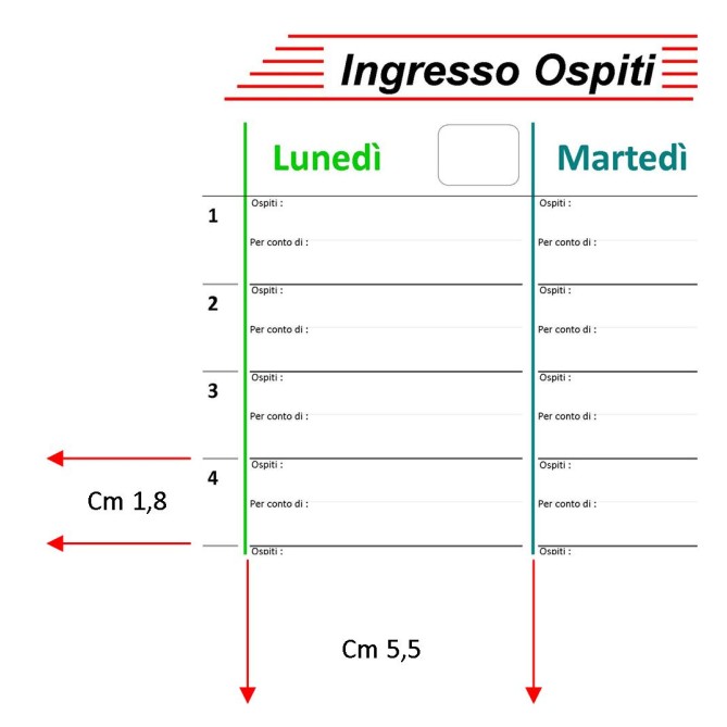 Planning da tavolo A3 spiralato INGRESSO OSPITI  -14 ingresso per giorno -  30x42 cm  - 55 fogli 2