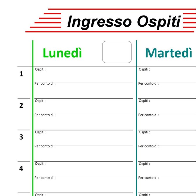 Planning da tavolo A3 spiralato INGRESSO OSPITI  -14 ingresso per giorno -  30x42 cm  - 55 fogli 3