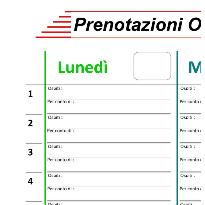 Planning da tavolo A3 spiralato PRENOTAZIONE OSPITI  - 20 ingressi per giorno - 30x42 cm  - 55 fogli 3