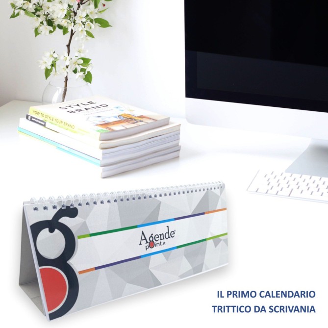 Calendario da Tavolo Trittico 2026, 3 Mesi a Vista, Formato 10x30 cm, Design Colorato con Mese Corrente al Centro 5
