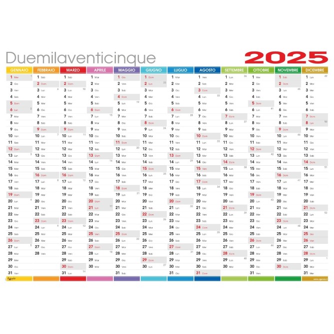 Calendario da muro annuale 365 giorni Multicolor 87x62cm unico foglio 2
