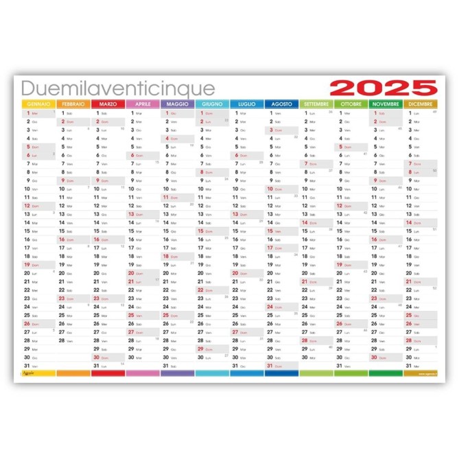 Calendario da muro annuale 365 giorni Multicolor 87x62cm unico foglio 4