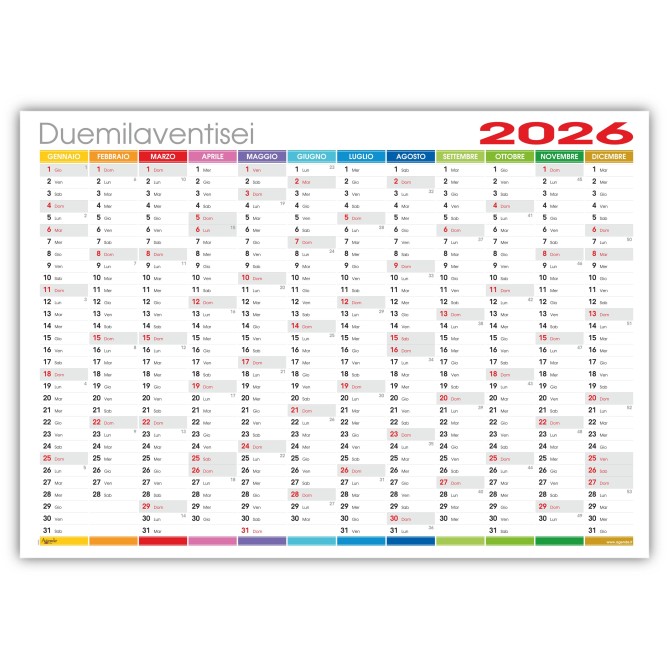 Calendario da muro 2026 annuale ARROTOLATO 365giorni multicolor 87x62cm unico foglio 3