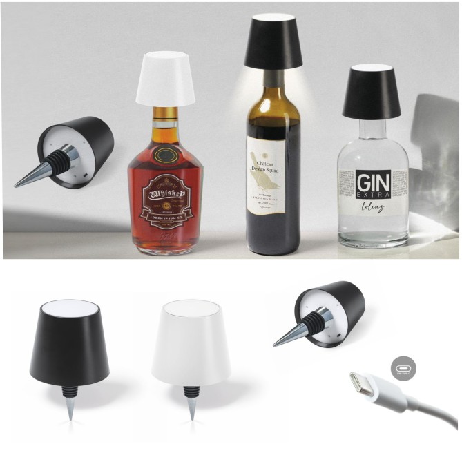 Tappo Per Bottiglie - forma di lampada con illuminazione a LED ricaricabile - cm 13x10,5x10,5 1