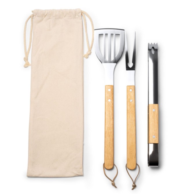 Set per barbecue 3 accessori in acciaio inox con manico in legno 1