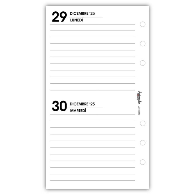 Ricambio agenda organizer BI giornaliera a righe 2026 ,9,5x17cm 80gr , 6fori 2 GIORNI PER PAGINA 4