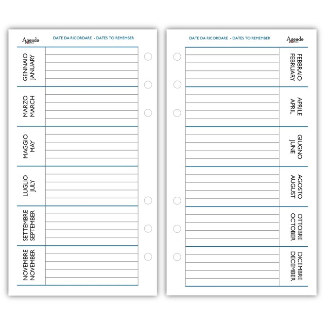 Ricambio agenda organizer BI giornaliera a righe 2026 ,9,5x17cm 80gr , 6fori 2 GIORNI PER PAGINA 8