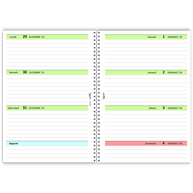 Agenda settimanale 2026 GREEN spiralata plastificata 15x21cm A5 verde 4