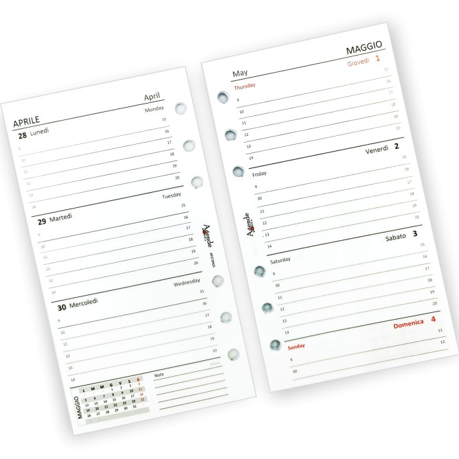 Ricambio agenda organizer settimanale 2026 BI-LINGUA 9,5x17cm 90gr bianco 9