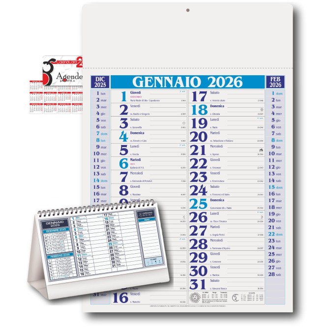 Set calendario da muro olandense 2026 BLU + 1da tavolo + 1 tascabile 1