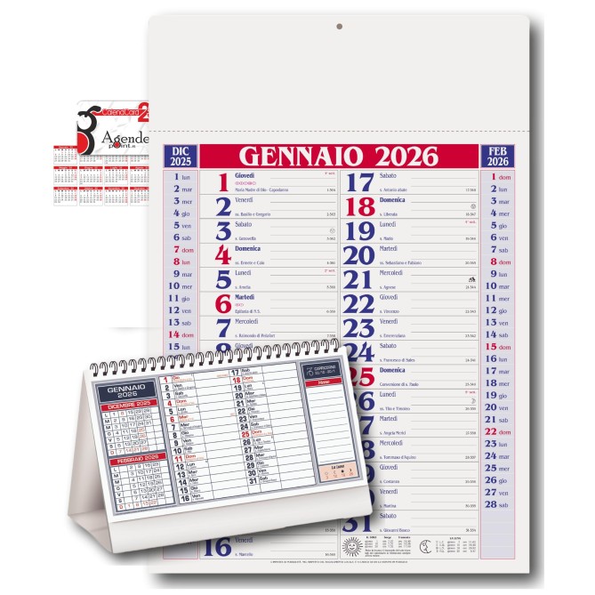 Set calendario da muro olandense 2026 ROSSO + 1da tavolo + 1 tascabile 1