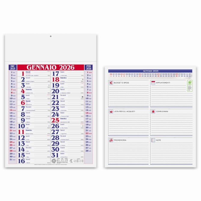 Set calendario da muro olandense 2026 ROSSO + 1da tavolo + 1 tascabile 2