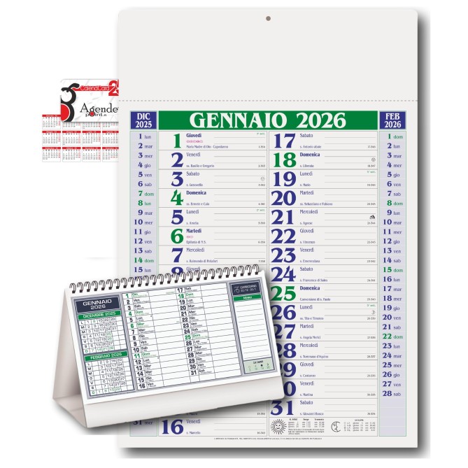 Set calendario da muro olandense 2026 VERDE + 1da tavolo + 1 tascabile 1