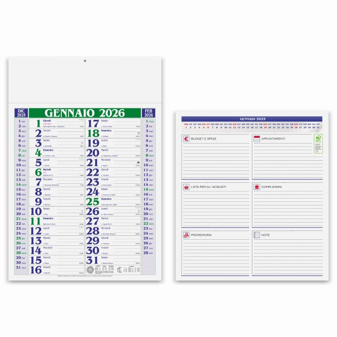 Set calendario da muro olandense 2026 VERDE + 1da tavolo + 1 tascabile 2