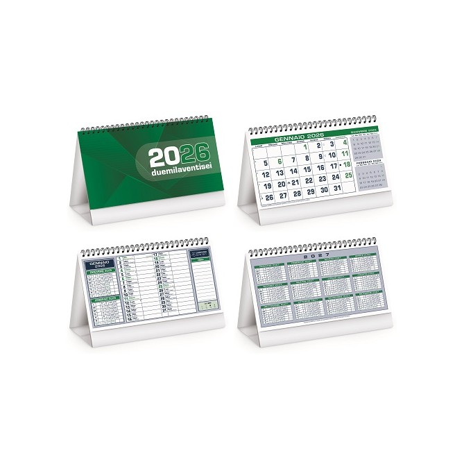 Calendario da tavolo 2026 triangolare mensile 12mesi verde 19x14cm spiralato 2pz 1